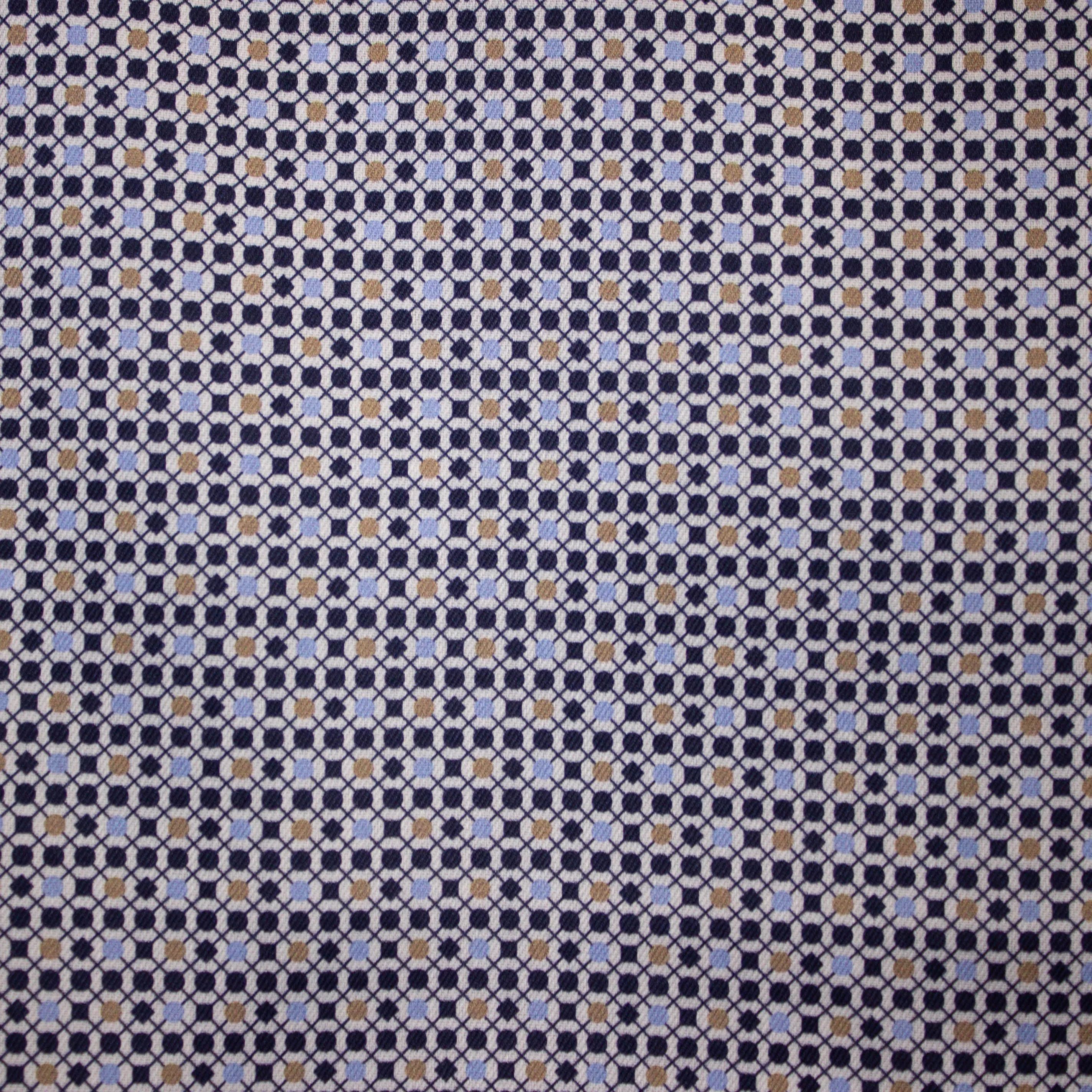 Katoen poplin met motief in blauw en beige